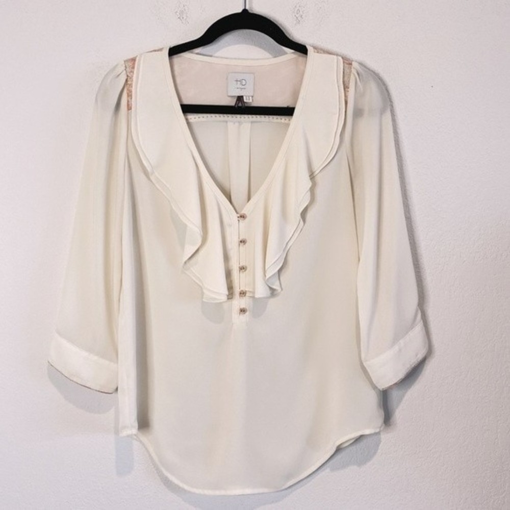 Anthropologie HD in Paris Glitter Pink Lined Flowy Blouse Size US 2